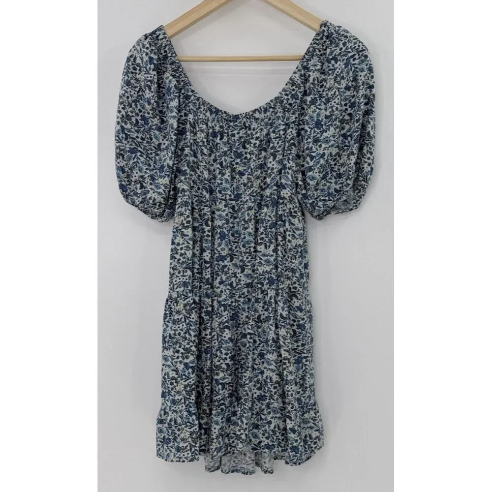 Wild Fable Off The Shoulder Floral Puff Sleeve Blue Mini Dress Sz S‎ Cottagecore - Picture 3 of 11
